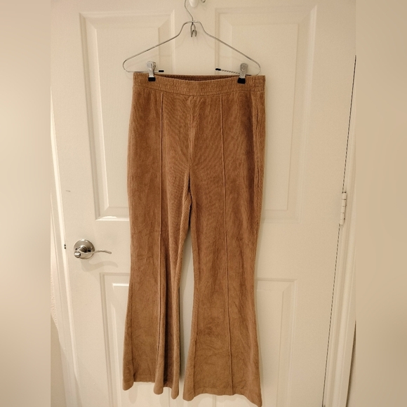 AERIE Women's M Dark Tan Groove On Ribbed Velour Flare Pants Comfy Loungewear - Picture 1 of 3